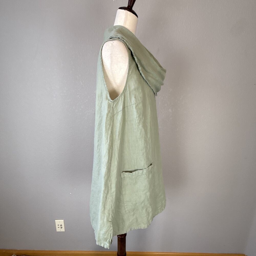 Match Point Cowl Neck Sleeveless Tunic Top Shirt Size S Sage Green Linen Pockets - Picture 5 of 7